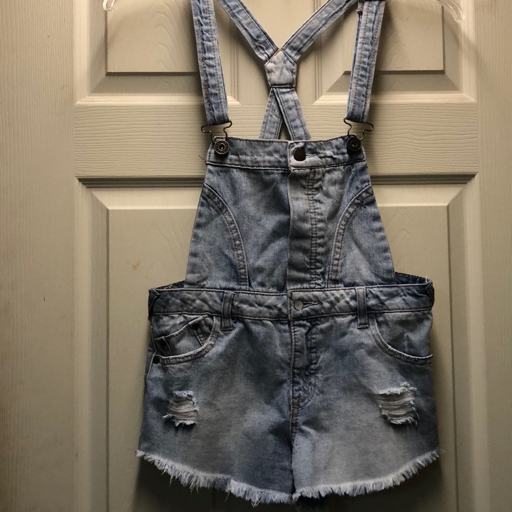 Denim Jean Overall Suspender Shorts XS